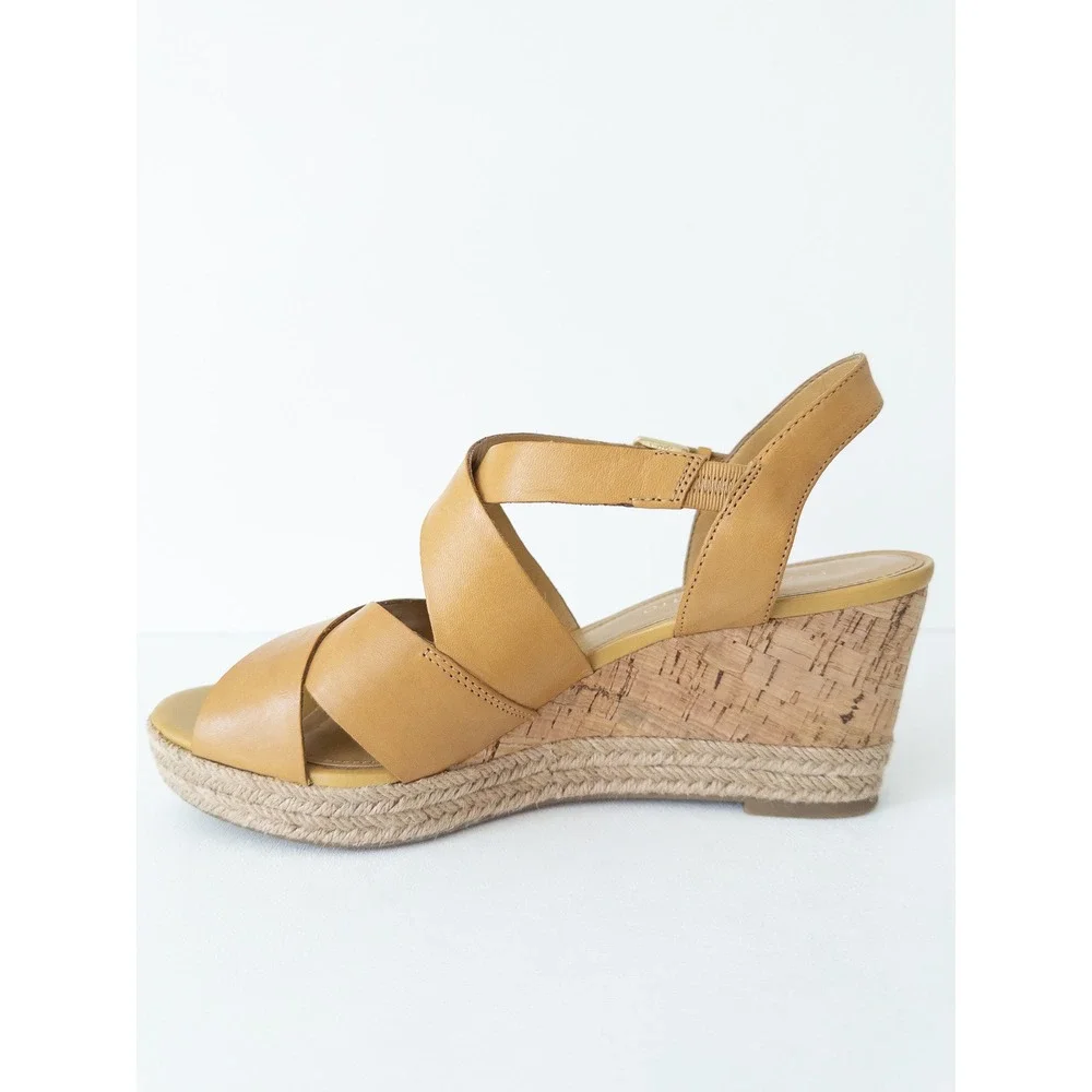 Franco Sarto Kelsy Wedge Sandals Womens 9M Tan Leather Cork Espadrille Boho